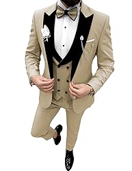 Wangyue Light Khaki Tuxedo for Men Slim Fit 3 Piece