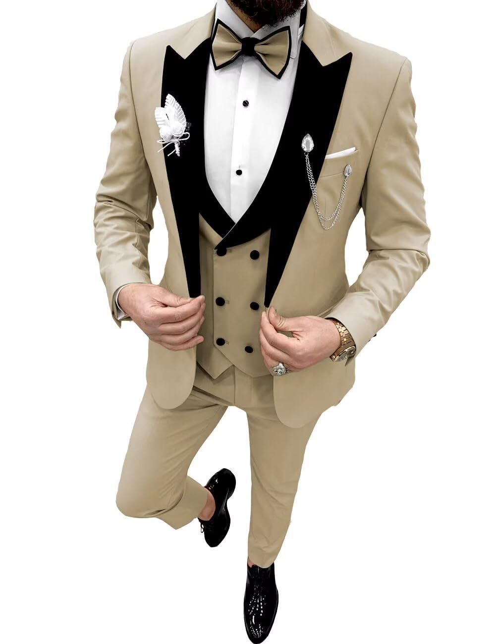 Wangyue Light Khaki Tuxedo for Men Slim Fit 3 Piece