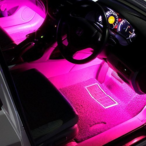 Car LED Strip Lights Justech 12V 4PCs 5050SMD LED Multicolor Light Interior Under Seat LED Strip Lights Dimmable Interior Atmosphere Decorative Lights with RF Remote&Sound Active Function for Vehicle