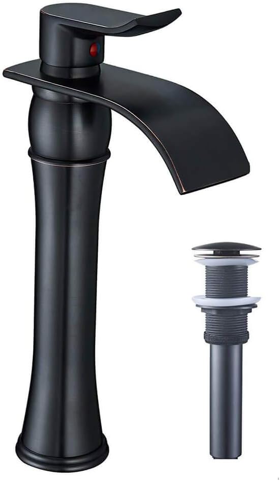 Bathroom Vessel Sink Faucet Tall Oil Rubbed Bronze Antique Single Handle Waterfall with Pop Up Drain Assembly Without Overflow Lavatory One Hole Lever Mixer Tap Commercial by Homevacious