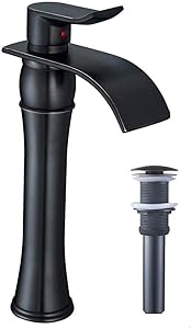 Bathroom Vessel Sink Faucet Tall Oil Rubbed Bronze Antique Single Handle Waterfall with Pop Up Drain Assembly Without Overflow Lavatory One Hole Lever Mixer Tap Commercial by Homevacious
