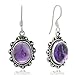 925 Oxidized Sterling Silver Amethyst Gemstone Oval Rope Edge Vintage Dangle Earrings 1.4