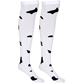 choyaxo Cow Print Thigh Knee High Stockings Black and White Cow Socks Animal Print Socks for Daily Use,Cosplay,Party,Halloween