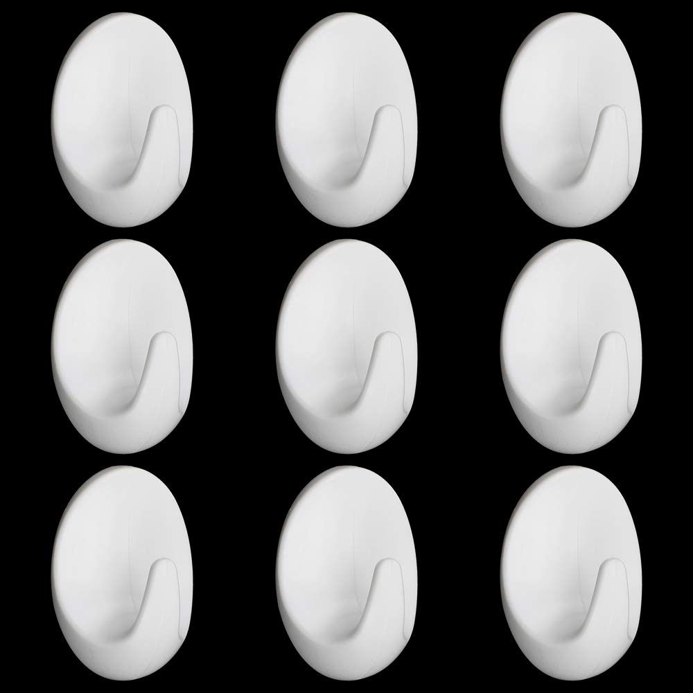 PLCatis Wall Hooks White Self Adhesive Hooks for Hanging Towel Robe Coat Plastic Oval Wall Hanger Hooks Use in Bathroom Kitchen Hold 2kg 9 PCS