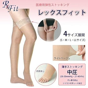 【クリックで詳細表示】リムフィックス 医療用弾性ストッキング レックスフィット 薄手ストッキング 爪先なし 中圧 ライトベージュ M