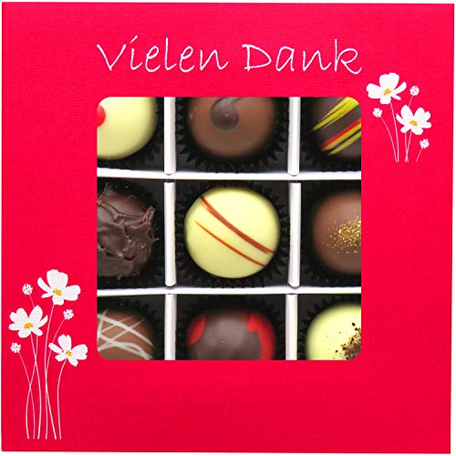 Hallingers 9er Pralinen-Mix handgemacht, mit/ohne Alkohol (108g) - Vielen Dank (Pralinenbox) - Danke 2023, Für Sie#Für…