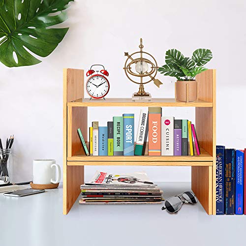 Desktop Bookshelf Adjustable Wood Display Shelf Countertop Bookcase Office Supplies Desk Organizer Accessories - Natural Bamboo Stand Shelf