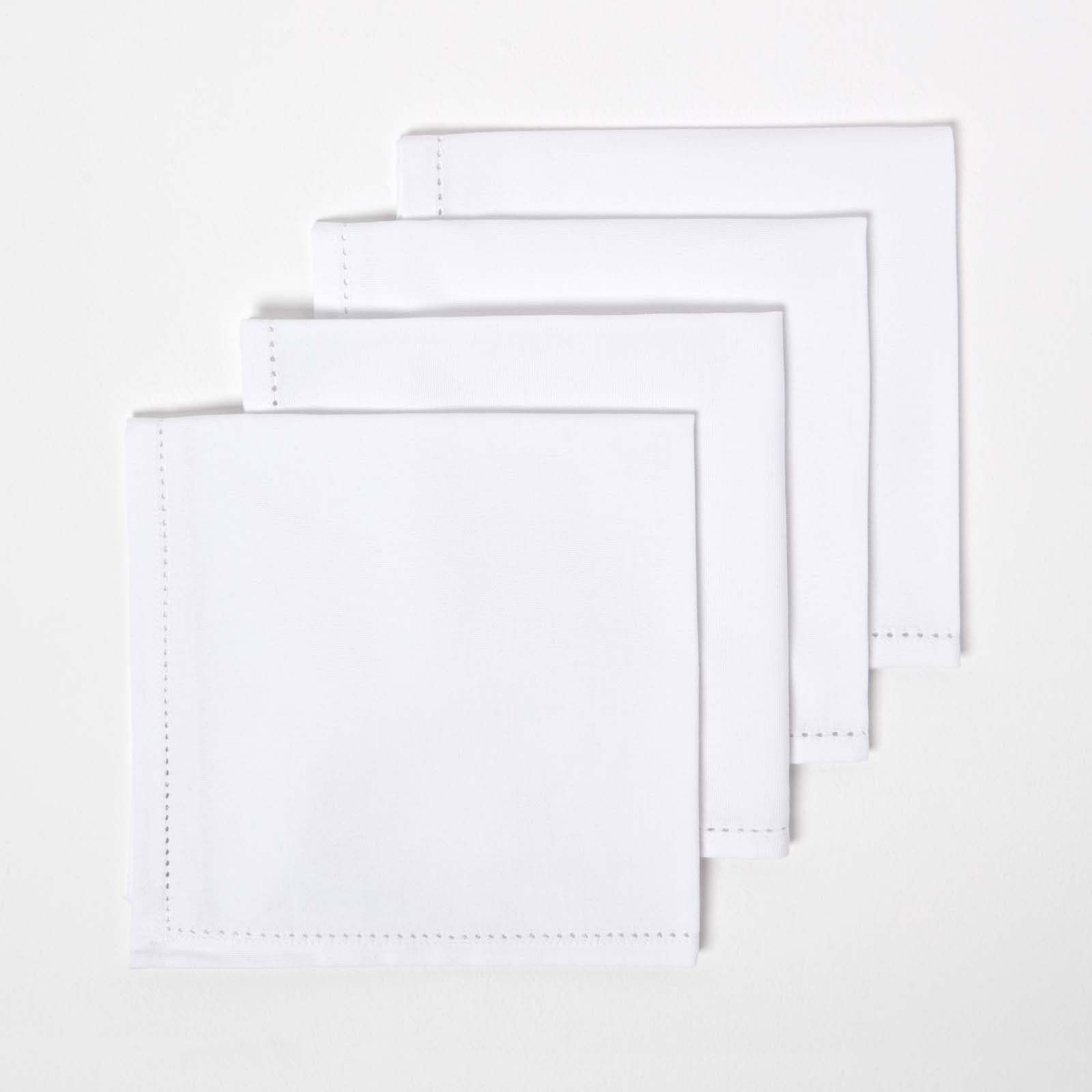 HOMESCAPES Premium White Cloth Napkins, Set of 4, Handcrafted, Plain 100% Cotton Fabric Napkins, Washable & Reusable, Dinner Table Napkins for Parties, Events & Weddings - White, 45 x 45cm