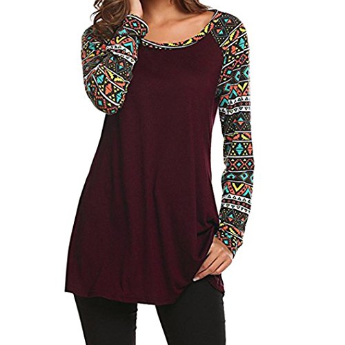 Clearance Stitching Top, Sleeve Printed Long Sleeves Women's Casual Round Neck Geometric Basic T-Shirts Swing Duseedik
