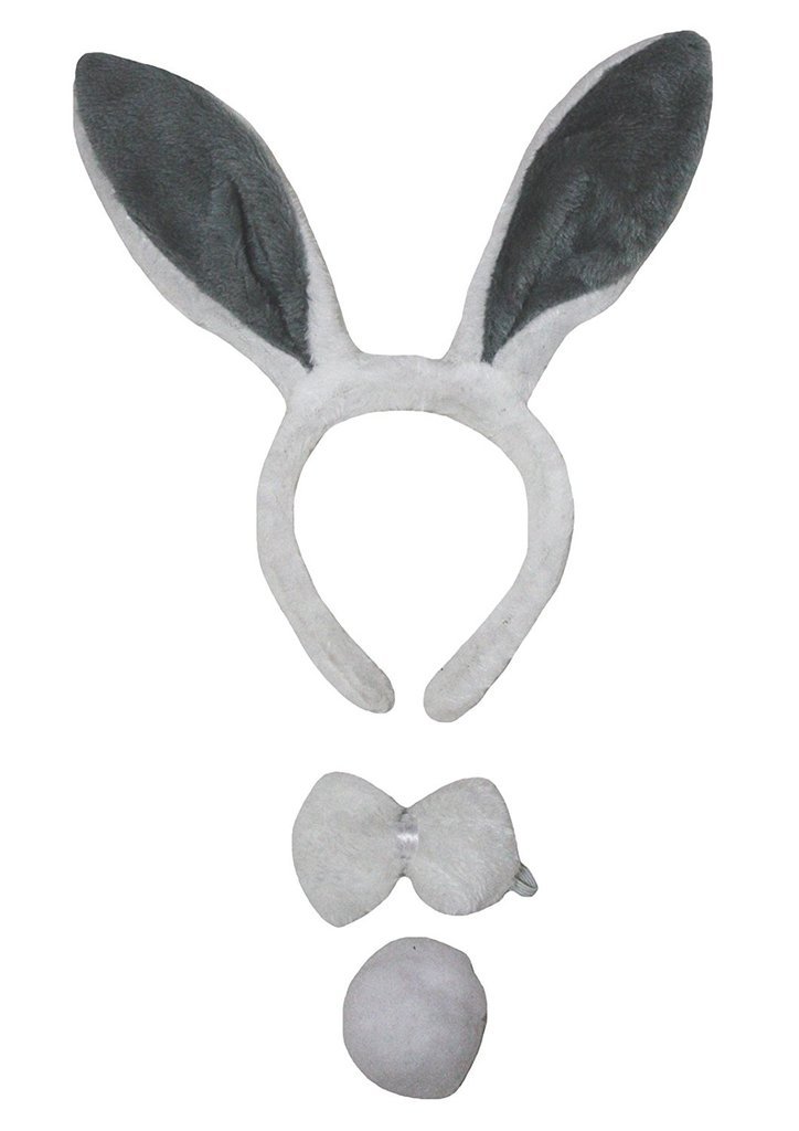 Petitebelle Headband Bowtie Tail Unisex 3pc Children Costume (Bunny[white/grey], One Size)