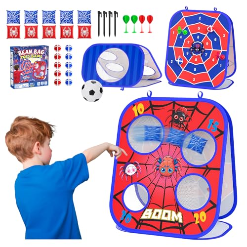 Spider Bean Bag Toss Game, 3-1 Cornhole Board Outdoor Toys for Kids, Family Party Activity Toddler Yard Backyard Beach Lawn Party Camping Game Toys for 3 4 5 6 7 8 Year Old Boys Girls Birthday Gift