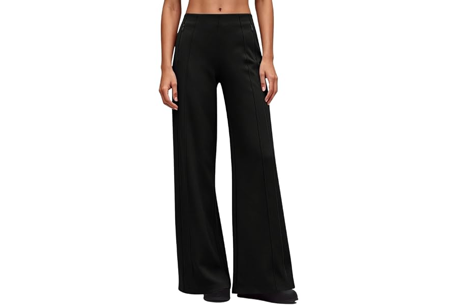 QINSEN Women's Wide Leg Yoga Pants High Waisted Zipper Pockets Stretchy Palazzo Pants with Drawstring Hem