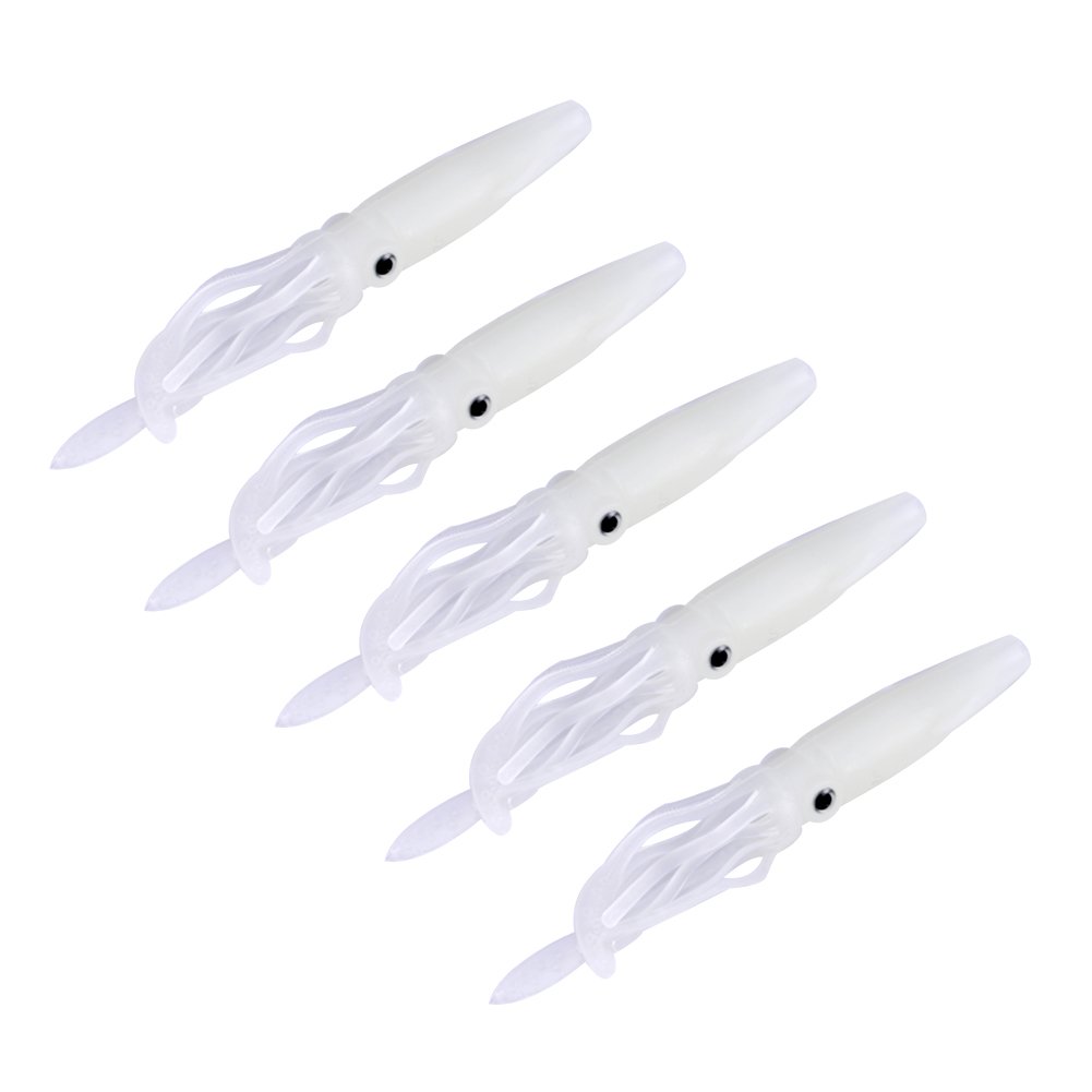 Luminous Squid Fishing Bait, 5pcs Plastic Luminous Squid Fishing Bait Soft Shrimp Fishing Hooks Fishing Tackle (#1)
