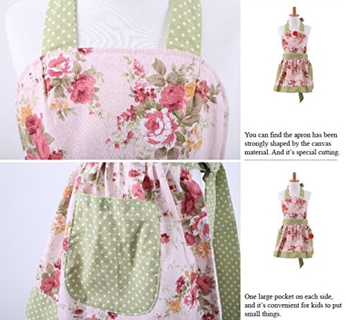 G2Plus® Lovely Classic Style Pink Floral Parent-Child Apron Women's Cooking or Baking Apron with 2 Pockets Mama & Kid Girl Apron Great Gift For Wife Daughters Ladies