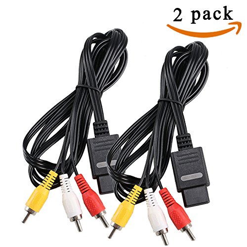 Composite AV Cable INNKER 2 Pack 1.8m AV Audio Video Cords Cable Wire Compatible Replacement Wire Cords for Wii Super Nintendo /N64 /Gamecube /GC/SNES Black - Thumbnail 6