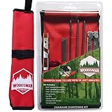 Chainsaw Sharpener File Kit - Includes Flat, 5/32, 3/16, 7/32 Inch Round Files, Depth Gauge Tool, Filing Guide, Wood Handle & Bright Red Pouch - for Sharpening Chain Saw Blades - 8 Piece Combo Set