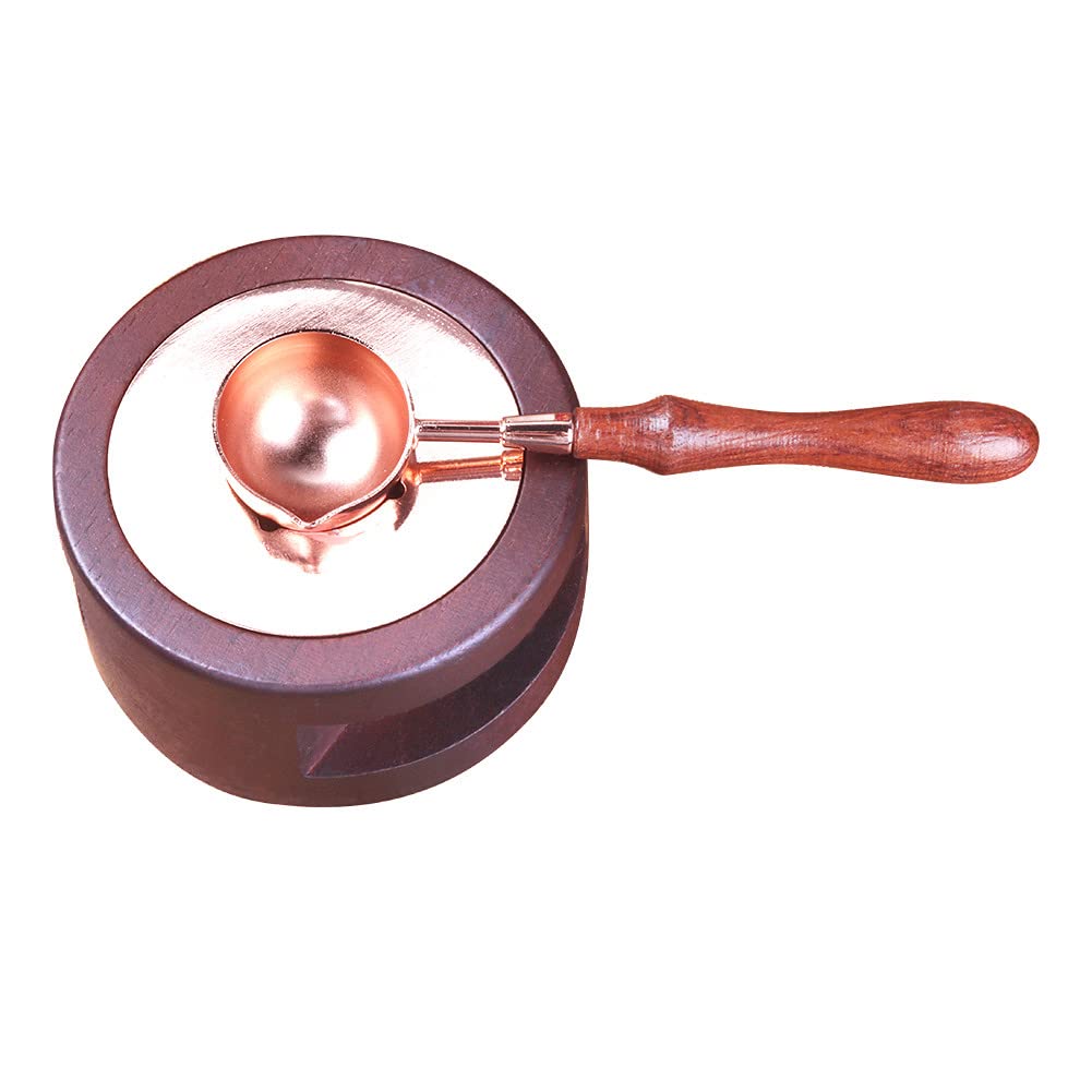ANBOSE Wax Seal Kit - Wax Seal Warmer & Spoon - Copper & Wood - Bronze - Craft - Paper Compatible