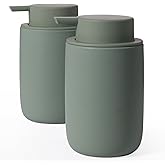 INGOFIN Ceramic Lotion Soap Dispenser Set, 2 Pack (12 oz) Bathroom Hand Soap Dispenser with Pump, Liquid Hand and Dish Soap Dispenser Set, 8 Pcs Clear Stickers, for Kitchen Bathroom-Matte Green