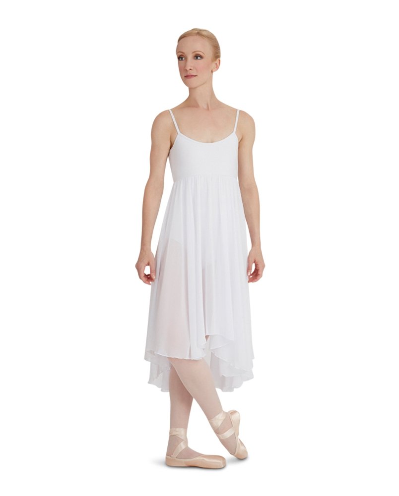 Capezio Camisole Empire Dress, Lyrical Dance Costumes for Women, Ballet Dress with Leotard, Georgette Skirt and Shelf Bra, Dance Outfit for Contemporary, Ballet, BG001, White, Adult Size Small โ image 1