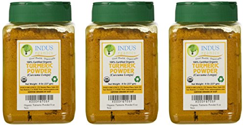 Indus Organics Turmeric (Curcumin) Powder Spice, 8 Oz (X3 of Jars), Premium Grade, High Purity, Freshly Packed