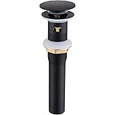 Kmeino Pop Up Drain Stopper with Overflow, Bathroom Sink Drain Black Durable Brass and 304 Stainless Steel Built-in Anti-Clog