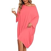 KFUBUO Plus Size Nightgowns for Women Oversized Sleep Tshirts Dress Short Sleeves Sleepwear With Pocket Fit S-5XL