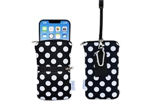 Tainada Men Women Phone Neoprene Shockproof Zippered Sleeve Case Bag Pouch with Hook, Neck Lanyard, Belt Loop Holster for iPhone 16/15 Pro Max, 16/15 Plus, 16e ; Samsung S25+ (Black White Polka Dots)