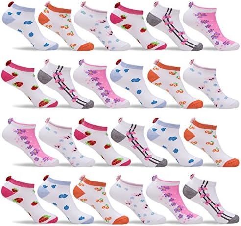 Womens 24 Pack of Lightweight Fun, Funky and Colorful Anklet Ankle Socks (Shoe: 5-10 / Sock: 9-11, Pattern A)