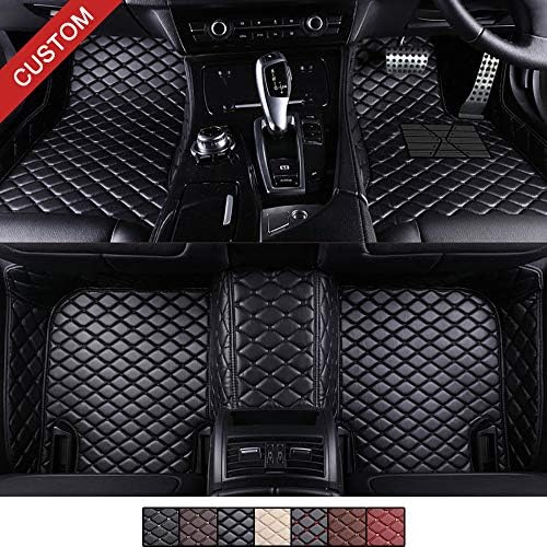 VEAOO Tailored Car Floor Mats for Ĵeep Compass 2017-2019, Custom Laser Measured Faux Leather All Weather Full Coverage Waterproof Carpets XPE Car Liner (Black with Black Stitching)