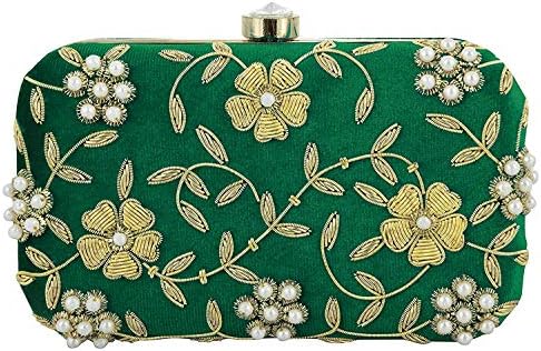 Sharvgun Handicraft Party Wear Hand Embroidered Box Clutch Bag Purse For Women