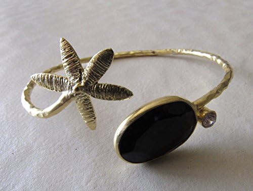 Rose Cut Black Onyx Bracelet, Matte Gold Bracelet, Floral Bracelet - Fashion Jewellery for Women