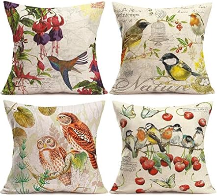 Yangyulu Pillow Covers Cute Red Birds Pillow Case Cotton Linen