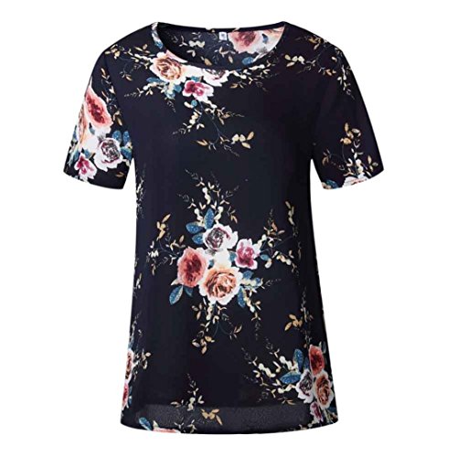Dainzuy Ladies Sexy Casual Tops, Women's Floral Printing T-Shirt Short Sleeve Blouse (Navy, XXL)