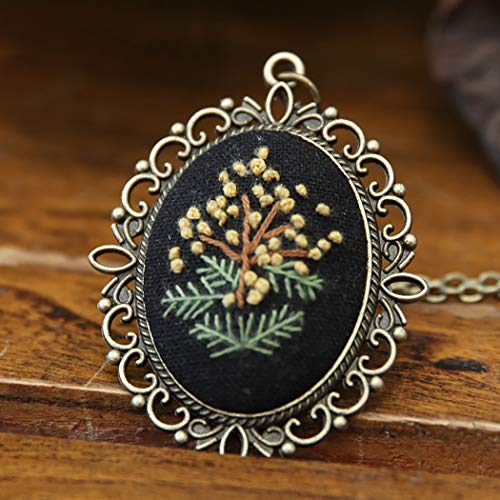 Beginner Embroidery Kit, Outgeek 3PCS Embroidery Starter Kit Set Embroidered Stitching Pendants Hand Sewing Necklace Earrings Pendants Floral Plate Jewelry Necklace for Art Crafts Sewing and Hanging