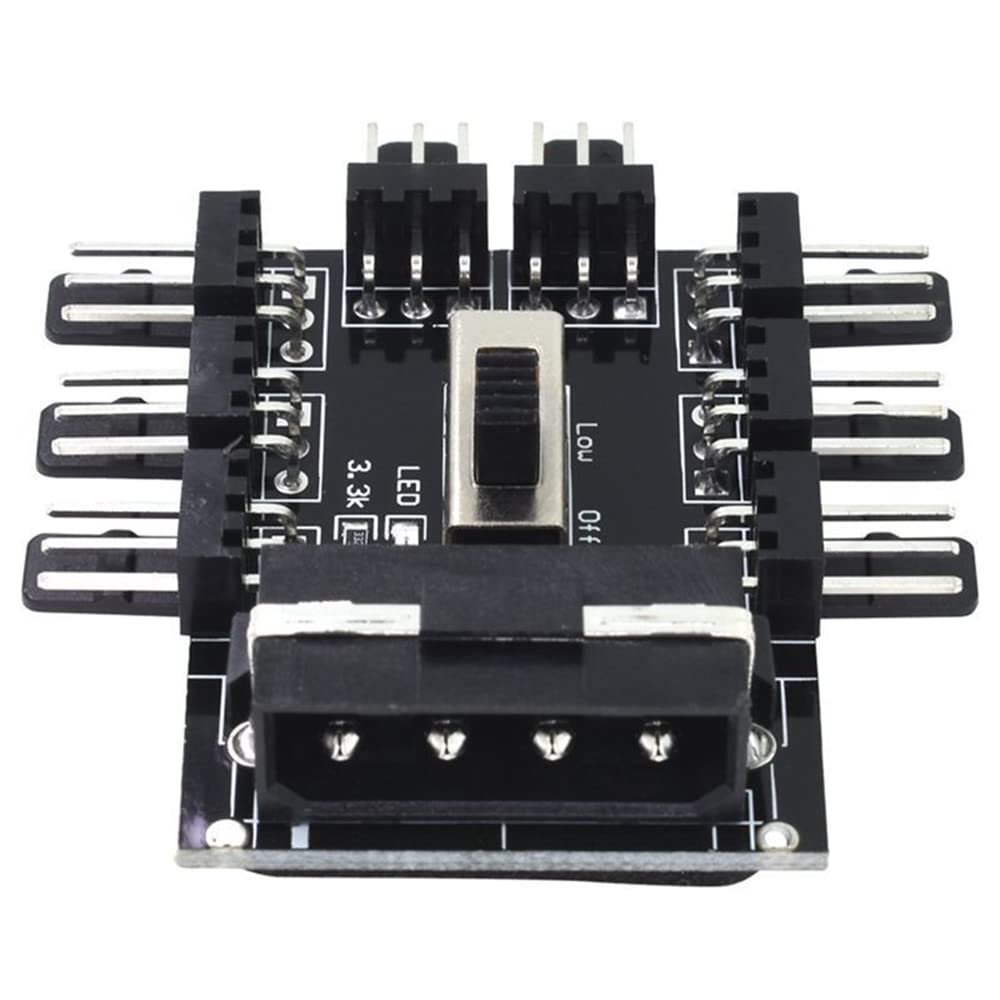 Chassis Fan Hub, 1 to 8 Way 12V 3PIN/4 PIN Cooling Fan Splitter Controller Hub Efficient PC-Fan Controller System for PC Desktop Computer Motherboard (12V 3-Pin)