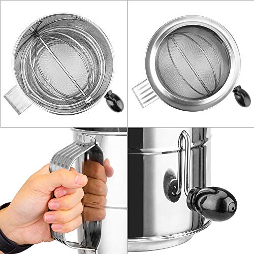 Flour Sifter, ENLOY 8 Cup Stainless Steel Rotary Hand Crank Handheld
