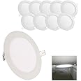HMINLED 8 Inch 18Watt Ultra Thin Round LED Recessed Panel Spot Lighting, 140 Watt Retrofit Ceiling Downlight, 6500K Cool White, 10 Pack