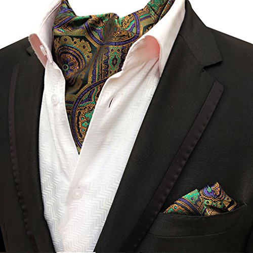MOHSLEE Mens Party Floral 100% Silk Cravat Tie Woven Ascot Pocket Square 2Pcs Set