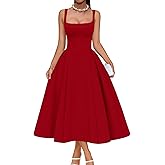 Memoriesea Women's Elegant Square Neck Swing A Line Wedding Evening Party Midi Dress