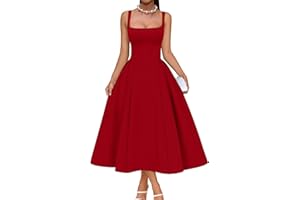 Memoriesea Women's Elegant Square Neck Swing A Line Wedding Evening Party Midi Dress