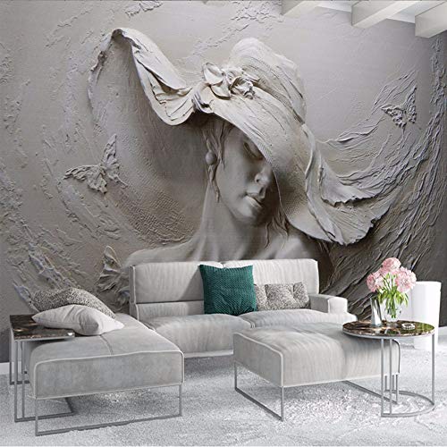 RTFC Custom 3D Stereo Embossed Cement Characters Sculpture Photo Wallpaper European Style Vintage Living Room Bedside Decor 3D Mural-350X250Cm