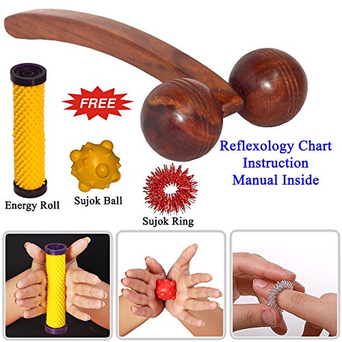 Wooden ball roller body acupressure massager long handl…