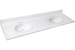 Cultured Marble Vanity Top – 73-Inch Double Bowl Sink 4-Inch Centerset with Integrated Backsplash – Reinforced Packaging – Solid White, Design House, 597468