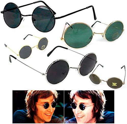 1 John Lennon Sunglasses Round Shades Gold Black Frame Lenses Retro Hippie Party