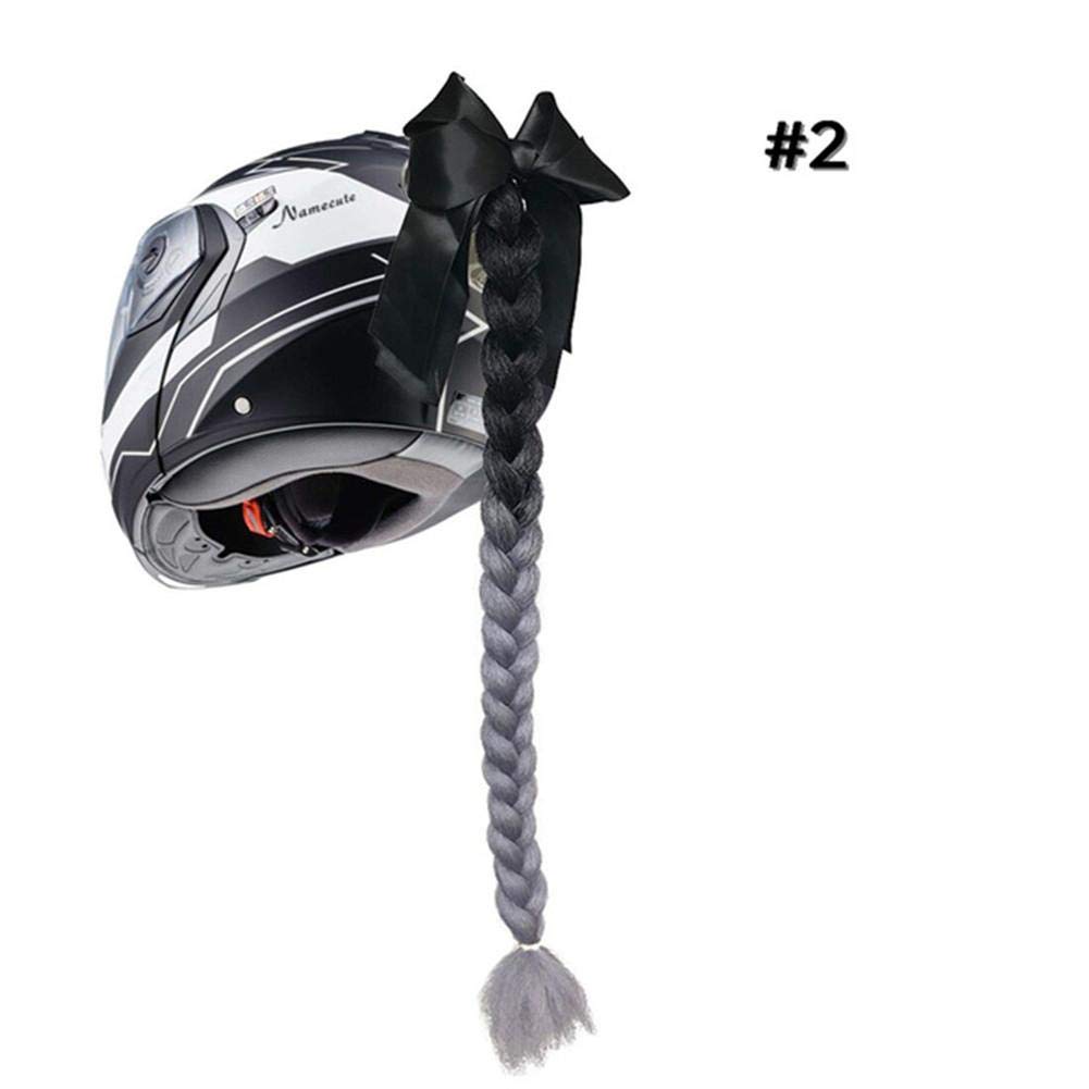 Dequate Casque Pigtails Gradient Bowknot Casque Tresses Queue de Cheval avec Ventouse pour Moto