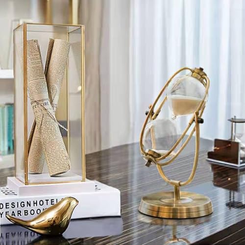 Golden Embossed Hourglass Timer - 15 Min, Desk Decor for Vintage & Office, Wedding Gifts (D)