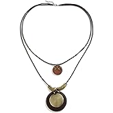 OAOSIOH Boho Layered Cord Leather Pendant Necklace for Women Men, Vintage Wooden Spiral Coin Choker Necklace Trendy Long Sweater Bowknot Neck Jewelry Gifts