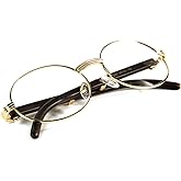 Street Knitted Men's Women's Classic Oval Woodgrain Arm Vintage Narrow Nerd Retro 90's Circle Hip Hop Clear Tint Glasses Round Gold Frame Non Prescription Woodgrain Clear Lens Eye Glasses