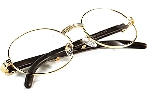 Street Knitted Men's Women's Classic Oval Woodgrain Arm Vintage Narrow Nerd Retro 90's Circle Hip Hop Clear Tint Glasses Round Gold Frame Non Prescription Woodgrain Clear Lens Eye Glasses