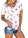 IHAOIZ Womens Short Sleeve Shirts Casual Summer Tops Flamingos Printed Tees Blouse White - XL